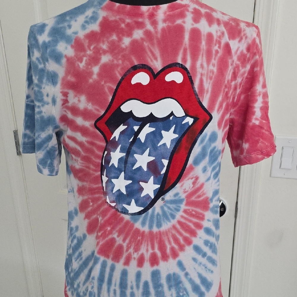 The Rolling Stones Red and Blue Tie-Dye Womens Tee